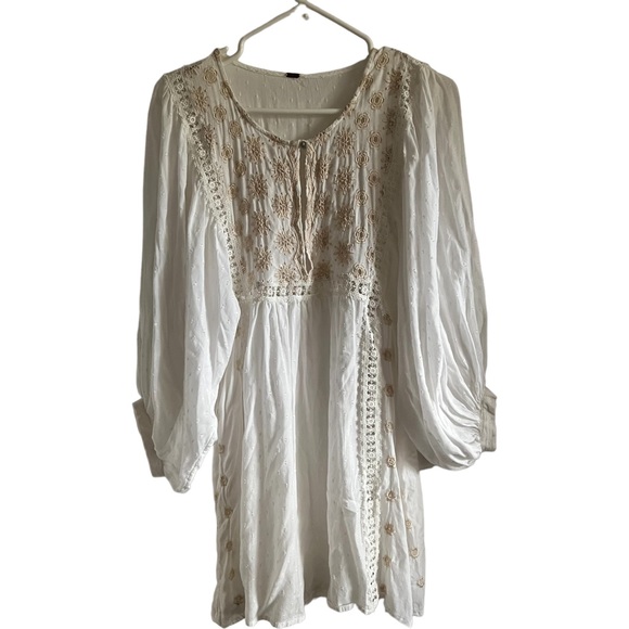 *FLAWED* Free People Charlotte Tunic in Ivory Size Large Bohemian - Picture 2 of 8
